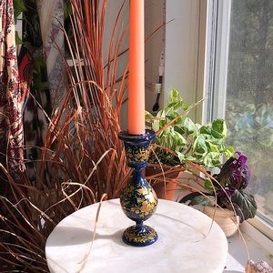 Hand painted candle stick holder + candle